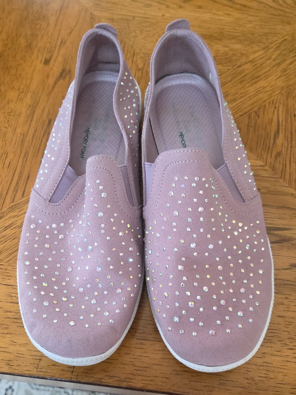 Skechers Slip-On Flats in Mauve with Rhinestone Accents